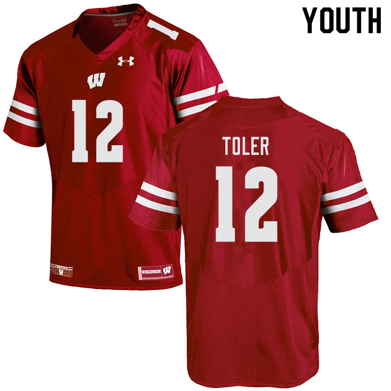 Youth #12 Titus Toler Wisconsin Badgers College Football Jerseys Sale-Red